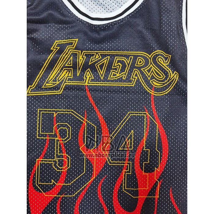 Camiseta Los Angeles Lakers Shaquille O'neal Flames NO 34 Negro